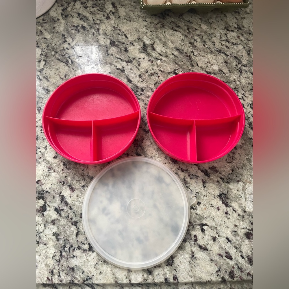 Tupperware #2552 Pink Munch Kids Divided Plate Set Of 2